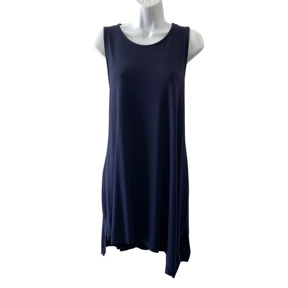 Alembika Dress Womens 4 Blue Asymmetric Sleeveless Loose Flowy Lagenlook Modern